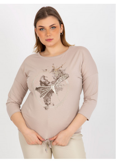 Béžovo hnedé tričko s potlačou vážka