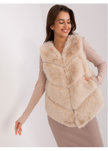 Béžovo hnedá kožušinová vesta