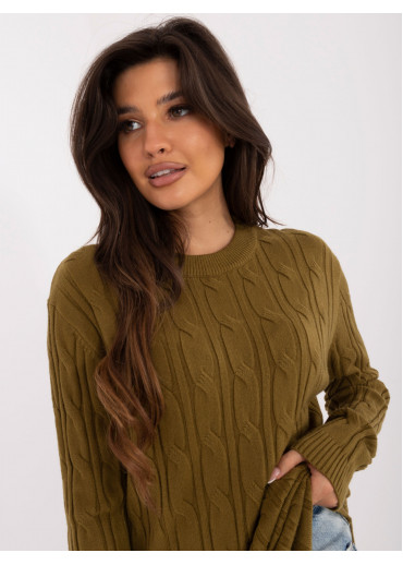 Olivovo zelený dámsky predĺžený sveter