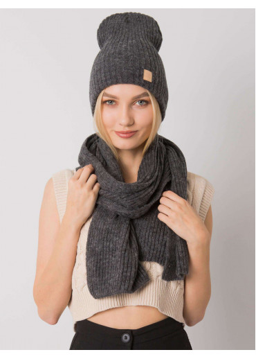 Tmavosivý šál a čiapka komplet