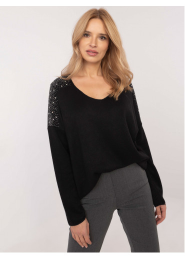 Čierny dámsky sveter s aplikáciou