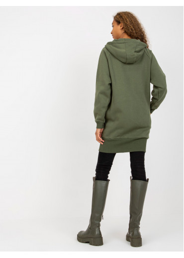 Khaki zelená predĺžená mikina