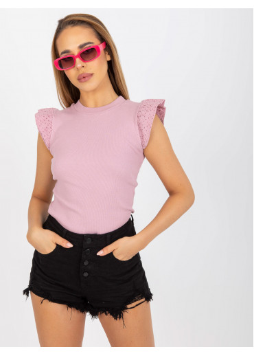 Tmavopúdrovo ružové tričko s čipkovanými rukávmi