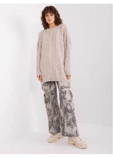 Béžovo hnedý predĺžený pulóver