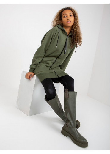 Khaki zelená predĺžená mikina