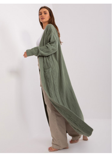 Khaki zelený dlhý kardigán