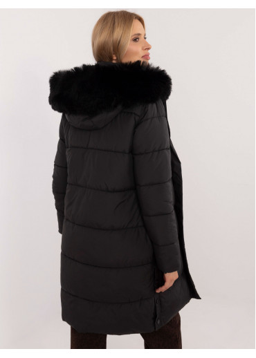 Čierna dlhá prešívaná zimná bunda