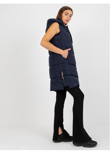 Modrá dlhá prešívaná vesta