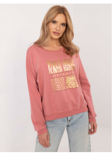 Tmavopúdrovo ružová dámska mikina s potlačou