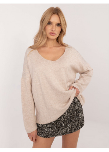 Béžovo hnedý dámsky sveter s aplikáciou