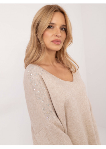 Béžovo hnedý dámsky sveter s aplikáciou