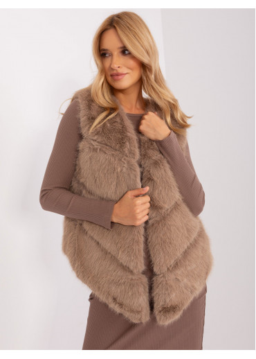 Kapučínovo hnedá kožušinová vesta