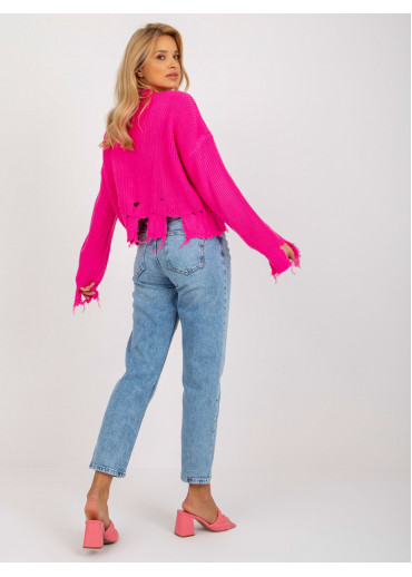 Neónovo ružový potrhaný sveter