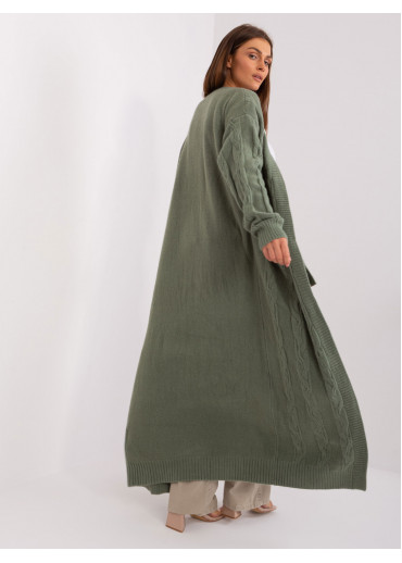 Khaki zelený dlhý kardigán