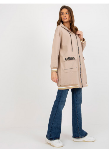 Béžovo hnedá predĺžená mikina