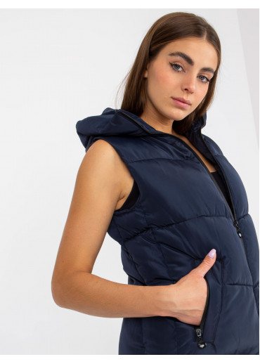 Modrá dlhá prešívaná vesta