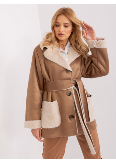 Hnedý koženkový kabát