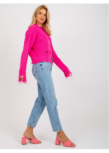 Neónovo ružový potrhaný sveter
