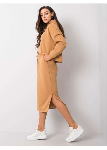 Karamelovo hnedá teplákova súprava so sukňou