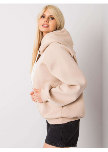 Béžovo hnedá oteplená mikina s kapucňou