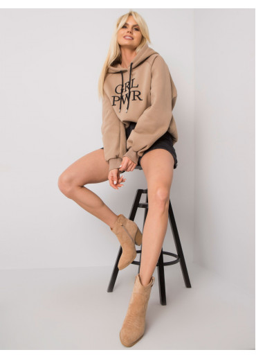 Béžovo hnedá oteplená mikina s kapucňou