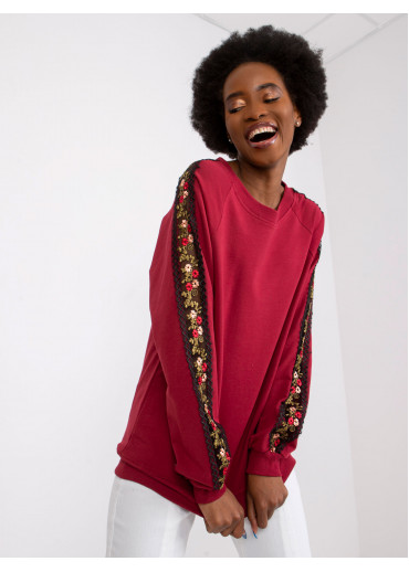 Bordovo červená basic mikina s výšivkou