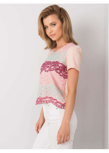 Broskyňovo ružové tričko s čipkou