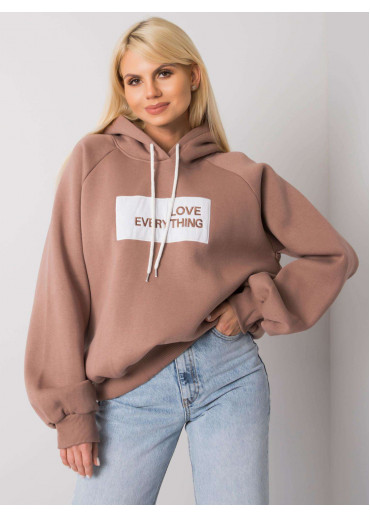 Béžovo hnedá oteplená mikina s kapucňou