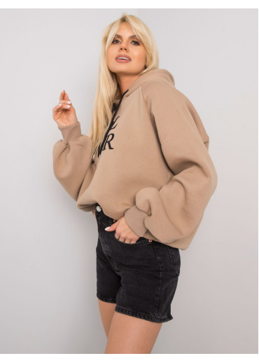 Béžovo hnedá oteplená mikina s kapucňou