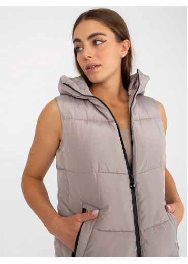 Béžovo hnedá dlhá prešívaná vesta