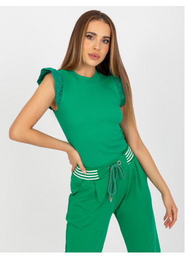 Zelené tričko s čipkovanými rukávmi