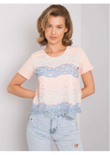 Broskyňovo ružové tričko s čipkou