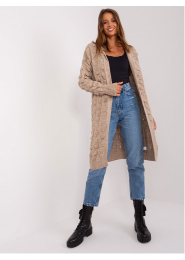 Kapučínovo hnedý kardigán s kapucňou