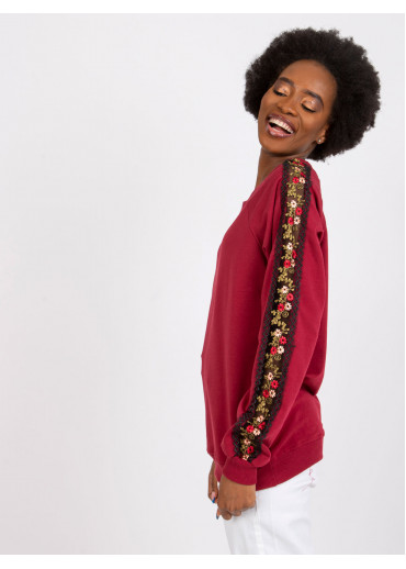 Bordovo červená basic mikina s výšivkou