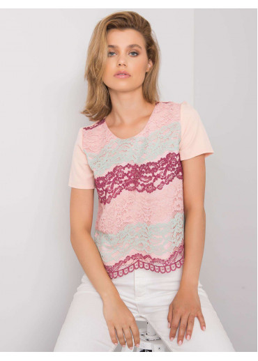 Broskyňovo ružové tričko s čipkou
