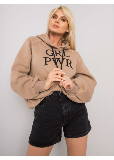 Béžovo hnedá oteplená mikina s kapucňou