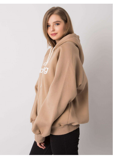 Béžovo hnedá oteplená mikina s kapucňou
