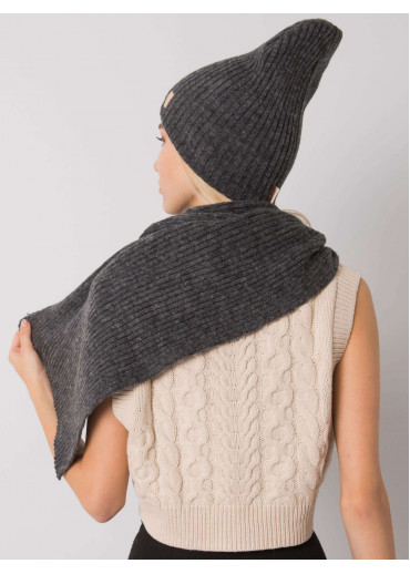 Tmavosivý šál a čiapka komplet