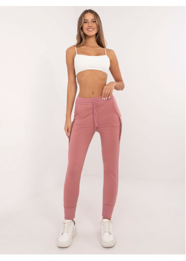 Tmavopúdrovo ružové tepláky zdobené gombíkmi