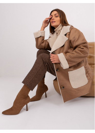 Hnedý koženkový kabát