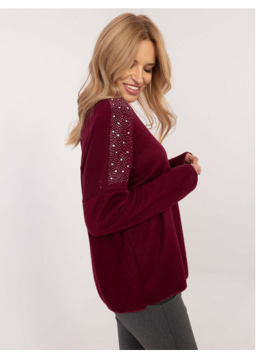 Bordovo červený dámsky sveter s aplikáciou