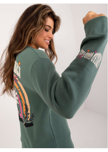 Khaki zelená dámska mikina s potlačou