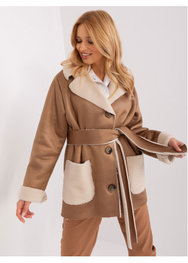 Hnedý koženkový kabát