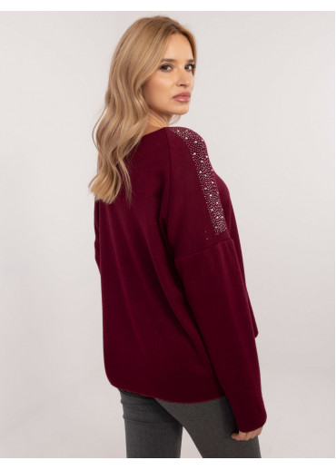 Bordovo červený dámsky sveter s aplikáciou