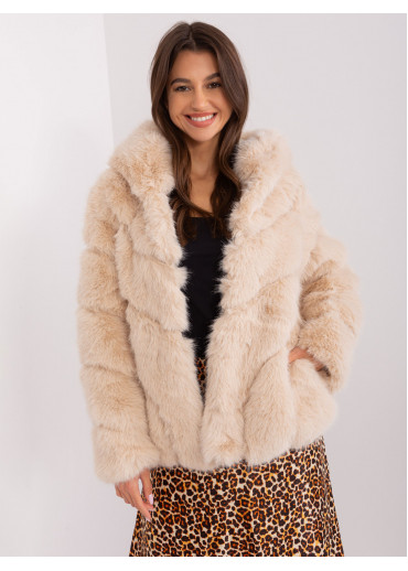 Béžovo hnedá kožušinová bunda