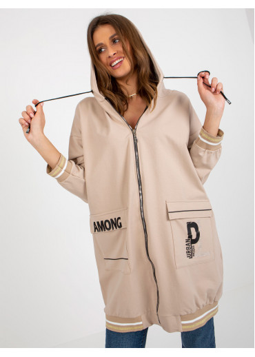 Béžovo hnedá predĺžená mikina