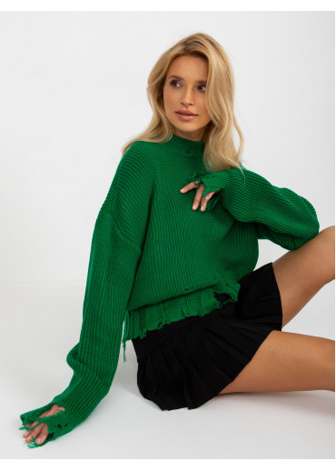 Zelený potrhaný sveter