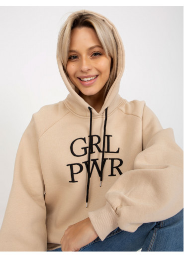 Béžovo hnedá oteplená mikina s kapucňou