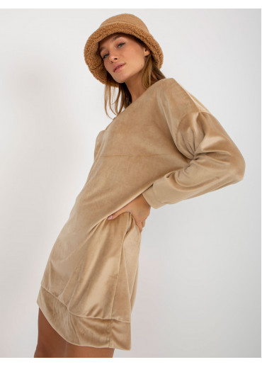 Béžovo hnedá zamatová tunika