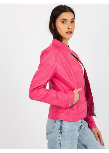 Tmavopúdrovo ružová koženková bunda